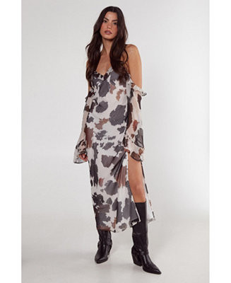 Women's Cold Shoulder Bias Cut Split Maxi Dress | Macy's