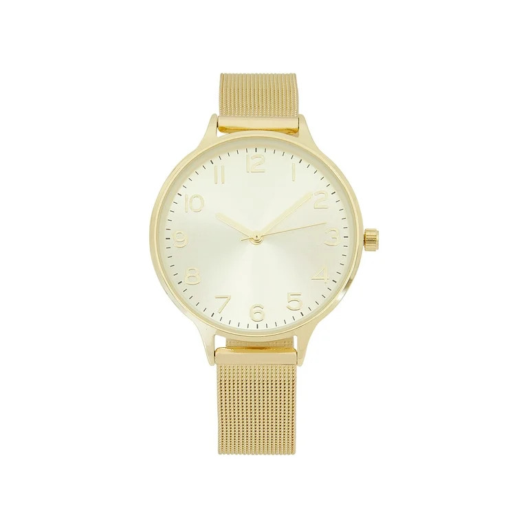 Time and Tru Women's Gold Tone Round Watch with Mesh Bracelet Strap | Walmart (US)