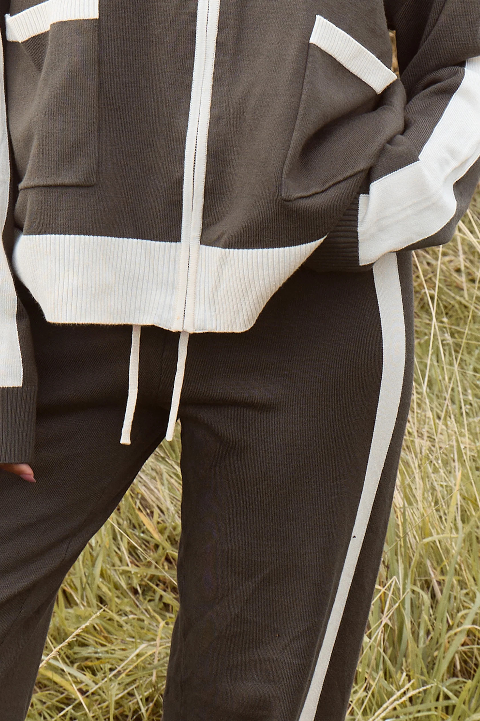 Kaiia Graphic Lightweight Knit Wide Leg Trousers Smoke Olive & Cream | Kaiia the Label