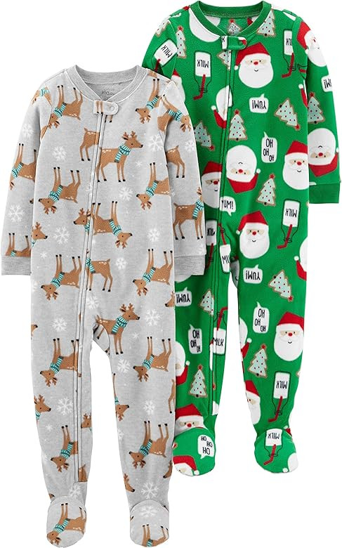 Simple Joys by Carter's Baby 2-Pack Holiday Loose Fit Flame Resistant Fleece Footed Pajamas | Amazon (US)