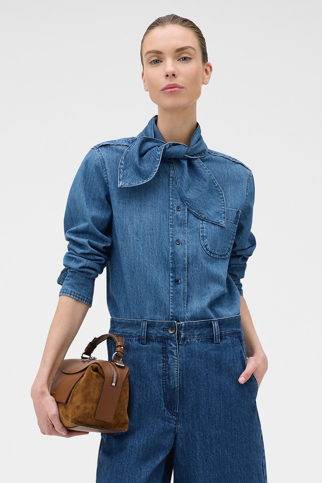 DENIM TIE NECK SHIRT | Oroton