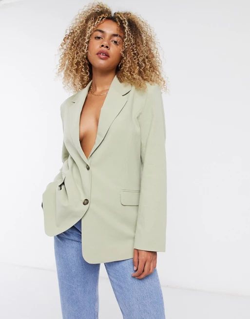 & Other Stories linen single breasted blazer in dusty green | ASOS (Global)