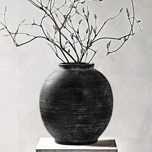 Large Black Ceramic Vase, 10.8 inch Tall Minimalist Textured Floor Vase, Rustic Farmhouse Decor for Home, Living Room, Shelf, Table, Bathroom & Entryway Decoration (Black Bronze) | Amazon (US)