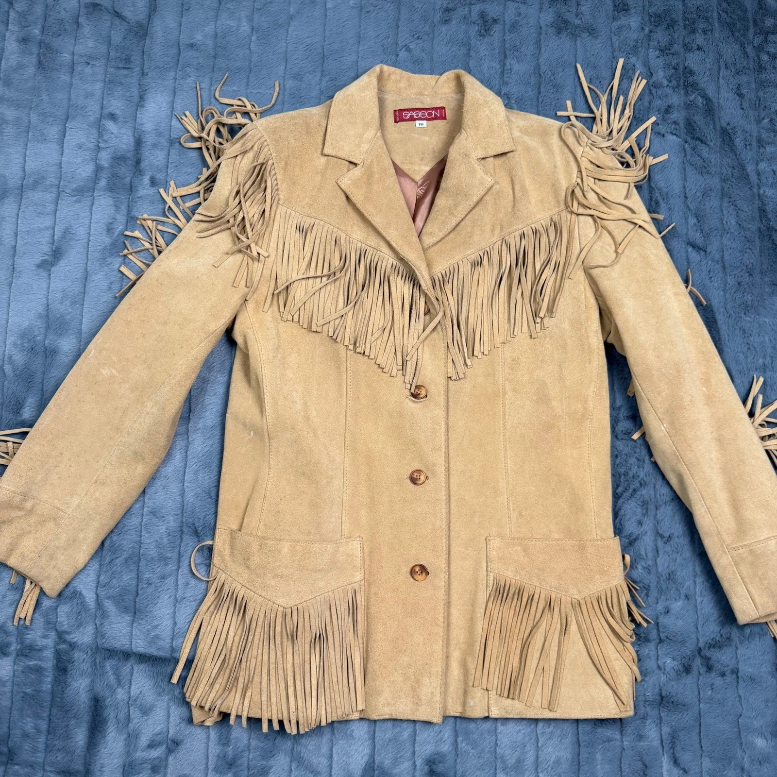 Vintage Sasson Tan Suede Leather Fringe Western Jacket Womens Size 16 Cowboy | eBay | eBay US