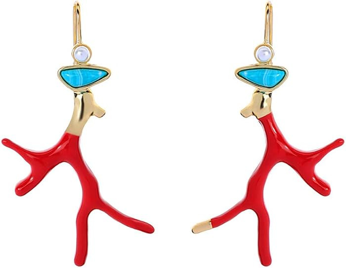 Enamel Drop Earrings Coral Antlers Pendant Earring Branch Acrylic Resin Dangle Earrings Jewelry D... | Amazon (US)