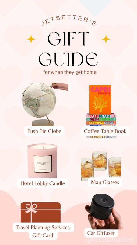 One way to beat the post-vacation blues? Make it feel like vacation at home! Here’s a gift guide for your people who’ve just returned from a trip (or yourself…I won’t tell 🤫).  -Travel Globe: aww guys…I really do love this. I have this, too.  We mark everywhere we’ve been since we got married.  -Coffee Table Books: This specific brand has gained a lot of popularity as decor due to its bright colors, but I’ve seen inside and I could flip through these regularly.  I’m eyeing the Capri and Cartagena ones! 
-Hotel Lobby Candle: Scent is one of the strongest ties to memory. Have you ever brought home a shampoo or lotion from a hotel and it transports you back? Now imagine your house smelling like a luxury hotel lobby….ahh!!  -Map Glasses: I love a map.  Maybe more than most, but then again, this shop created map glasses, so I must be in good company.  What a perfect gift for someone who just returned from a place they love…and now get to see a map of that city when they pick up their glass or open their cupboard.  -Travel Planning Gift Card: Having the help of a luxury travel advisor means you rest easy while we take care of the details for you…and add perks!  Contact me for details (@hereswhyilikeit)  -Pura Car Diffuser: We talked about making your home smell like vacation above, but now let’s cover your car!  I love Pura and it has tons of scents that’ll transport you to your favorite places, too.   Pura, hotel lobby, coffee table books, travel globe, luxury travel advisor, travel agent, diffuser, car diffuser, car scent, uncommon goods, Etsy, hereswhyilikeit, heres why I like it, assouline

#LTKtravel #LTKGiftGuide #LTKHoliday