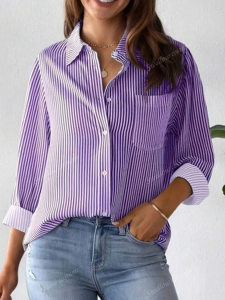 New Loose Long Sleeve Women Blouse, Solid Color Button Up Shirt,Long Sleeve Tops | SHEIN