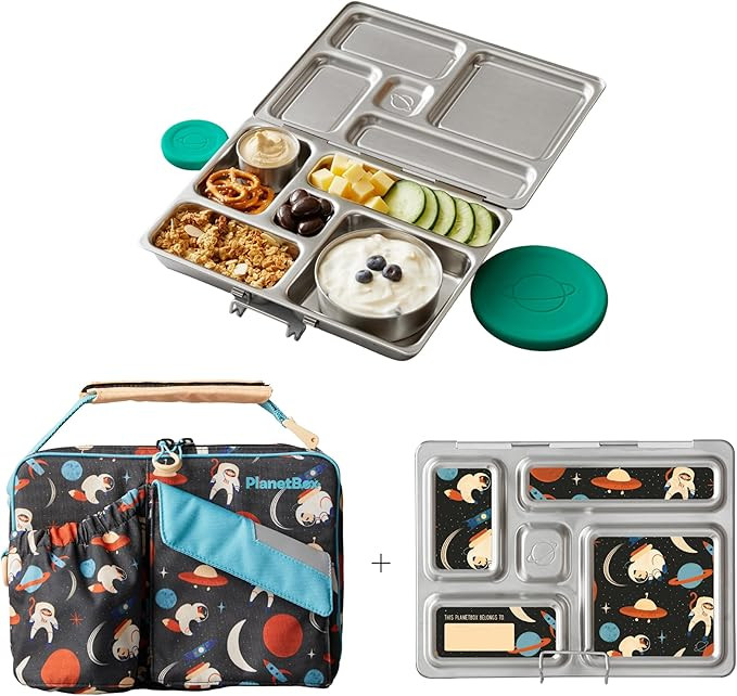 PlanetBox Rover Stainless Steel Bento Lunch Box with 5 Compartments, Space Animals Carry Bag and ... | Amazon (US)