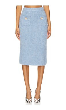 self-portrait Soft Knit Midi Skirt in Blue from Revolve.com | Revolve Clothing (Global)