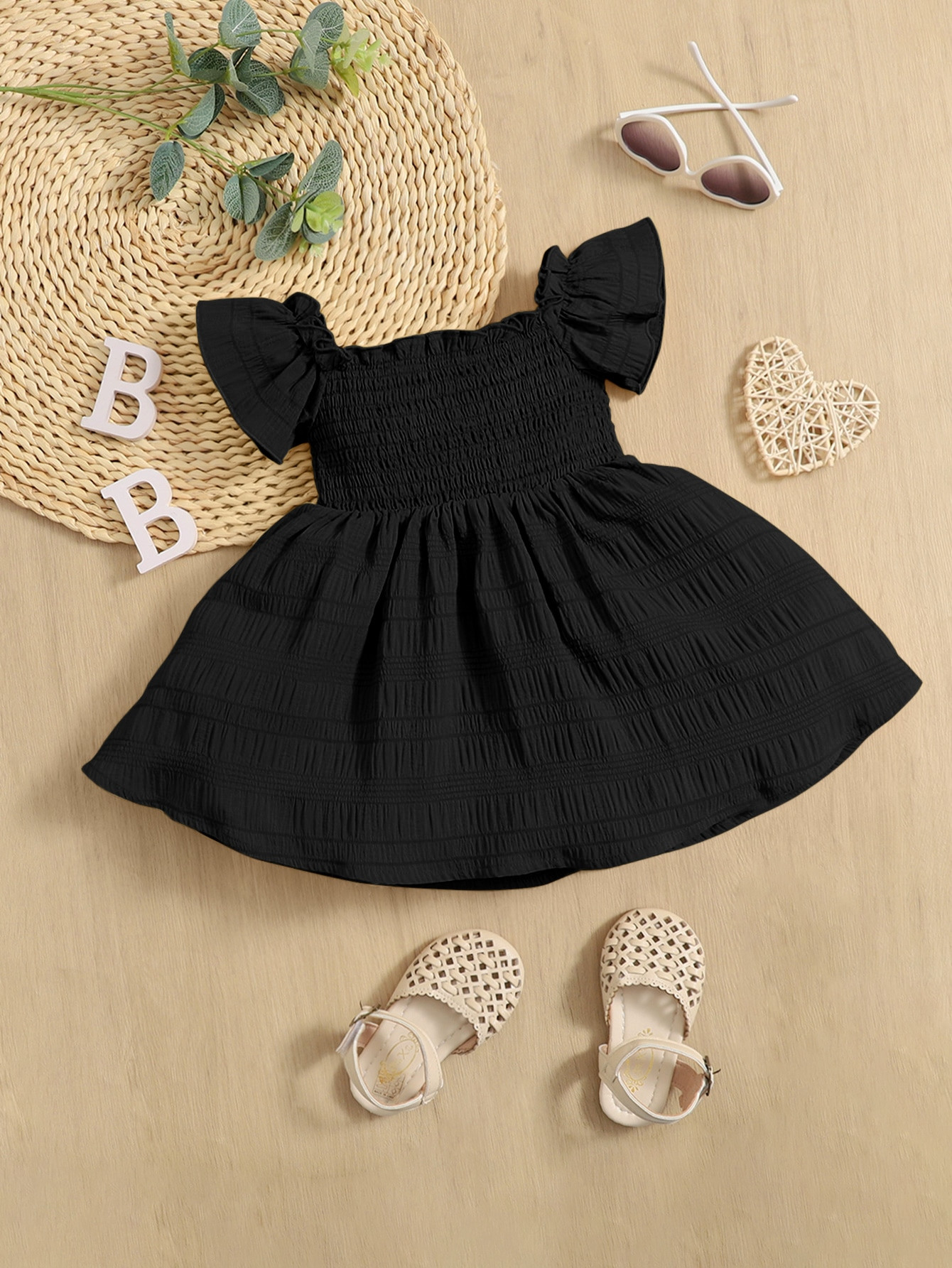TrendsSHEIN Comfortable And Cute Butterfly Sleeve Dress For Baby Girl, Suitable For Summer | SHEIN