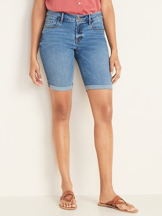 Women / BottomsMid-Rise Cuffed Bermuda Slim Jean Shorts for Women -- 9-inch inseam | Old Navy (US)