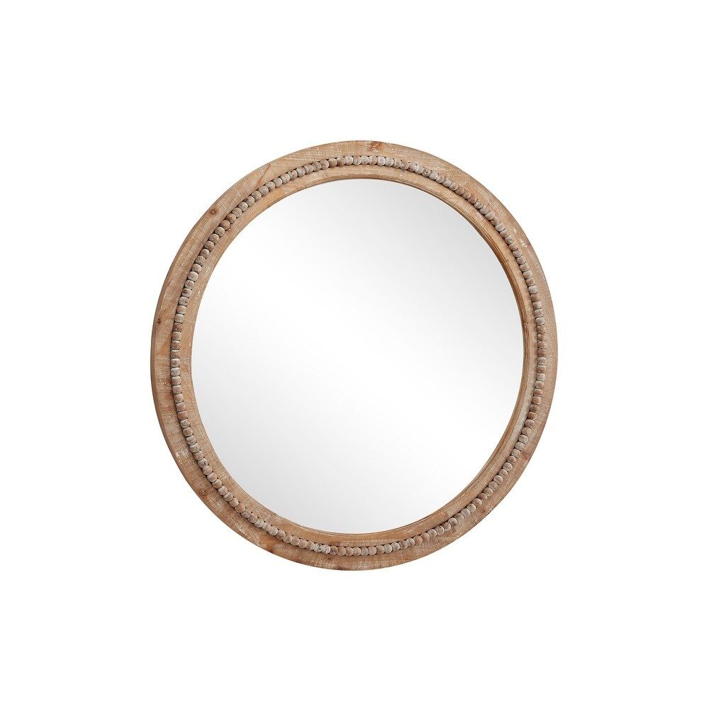 36" Large Round Natural Wood Wall Mirror w Decorative Wood Beads - 36 x 2 x 36Round (36 x 2 x 36Roun | Bed Bath & Beyond