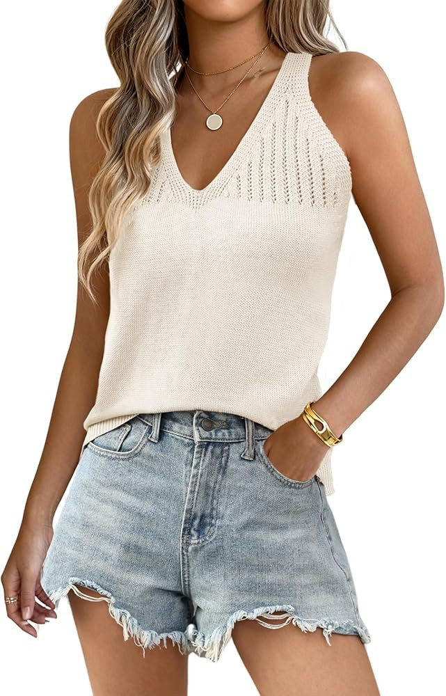 Yeokou Women's V Neck Knit Tank Top Y2K 2000s Sleeveless Open Knitted Camisole for Summer Casual ... | Amazon (US)