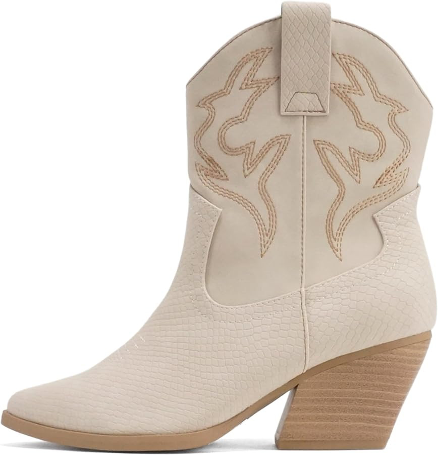 Soda “BLAZING” ~ Women Western Stitched Pointe Toe Low Heel High Top Ankle Shaft Boot Bootie | Amazon (US)