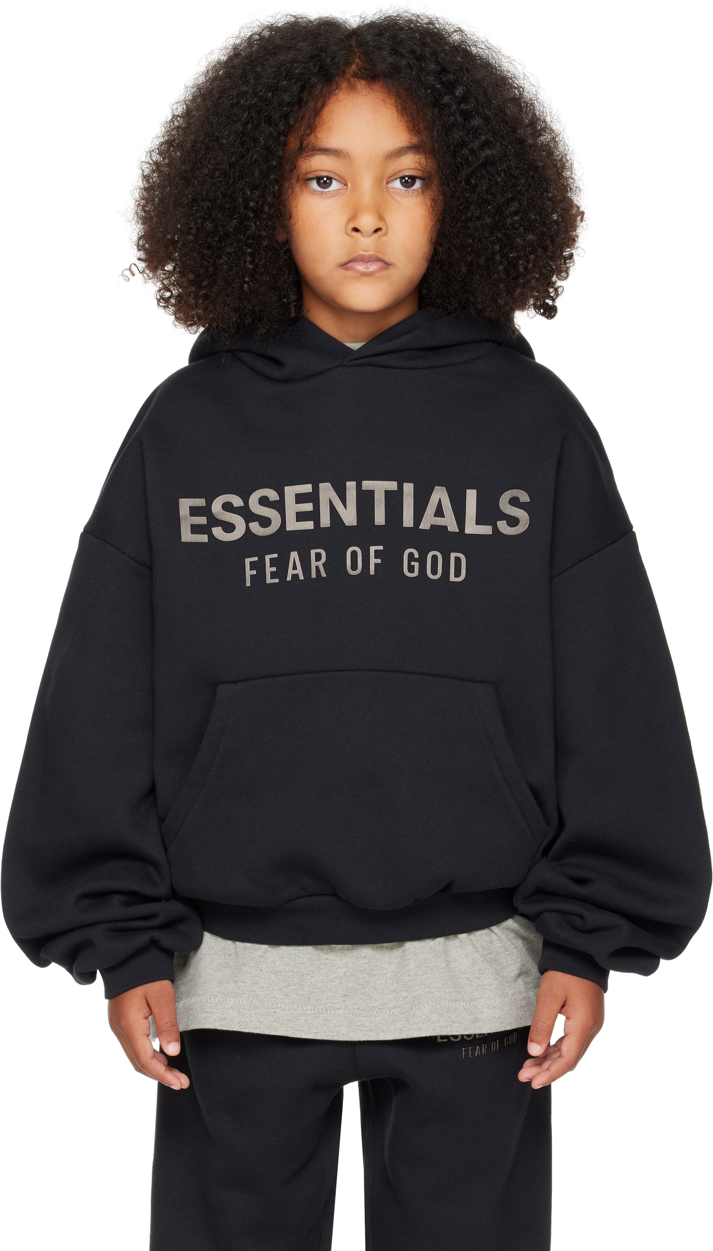 Fear of God ESSENTIALS Kids Black Fleece Hoodie | SSENSE