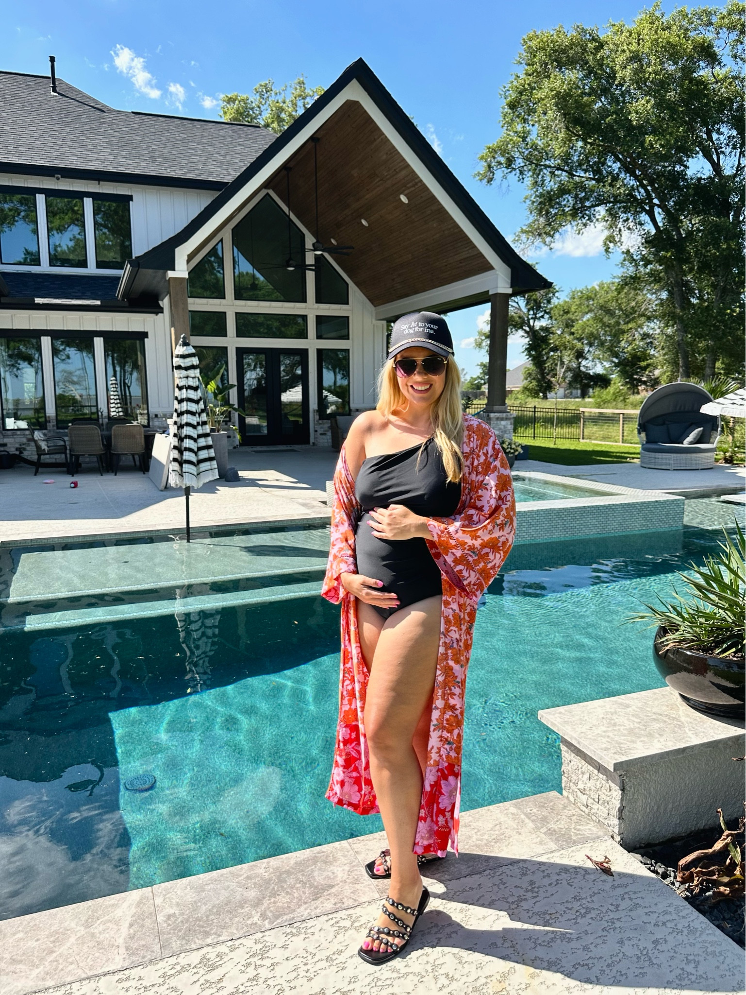 Sizes up to an XL in this one shoulder ruched one piece swimsuit! It’s not maternity but can be. 🙌🏼 This is also my
Fave pair of Target sandals (sized up half to an 8.5), and my fave Walmart kimono that’s TTS. 

Bump friendly swimsuit, maternity swimsuit, one shoulder swimsuit, trucker hat.

#LTKSeasonal #LTKSwim #LTKBump
