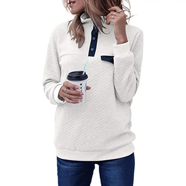 Sexy Dance Women Quilted Long Sleeve Pullover Sweatshirt Jumper Top Solid Color Button Down Tunic... | Walmart (US)
