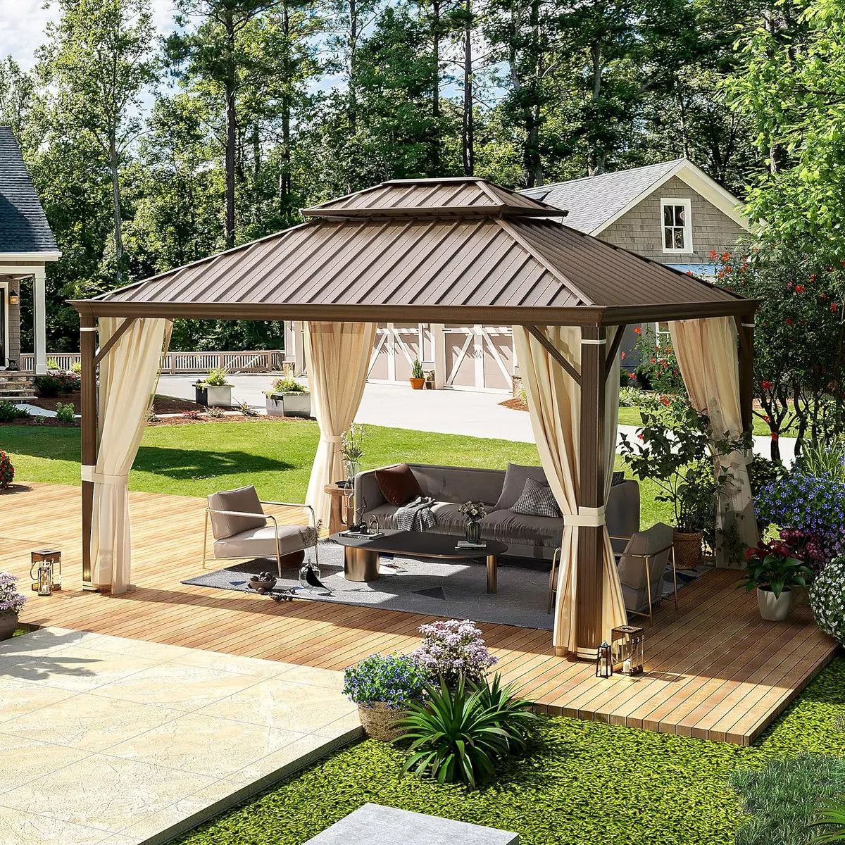 EROMMY Gazebo 12’x14’W/Steel Double Roof Hardtop Gazebo | Target