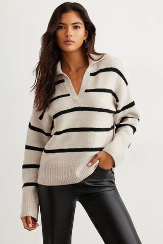 V-Neck Polo Sweater | Dynamite Clothing