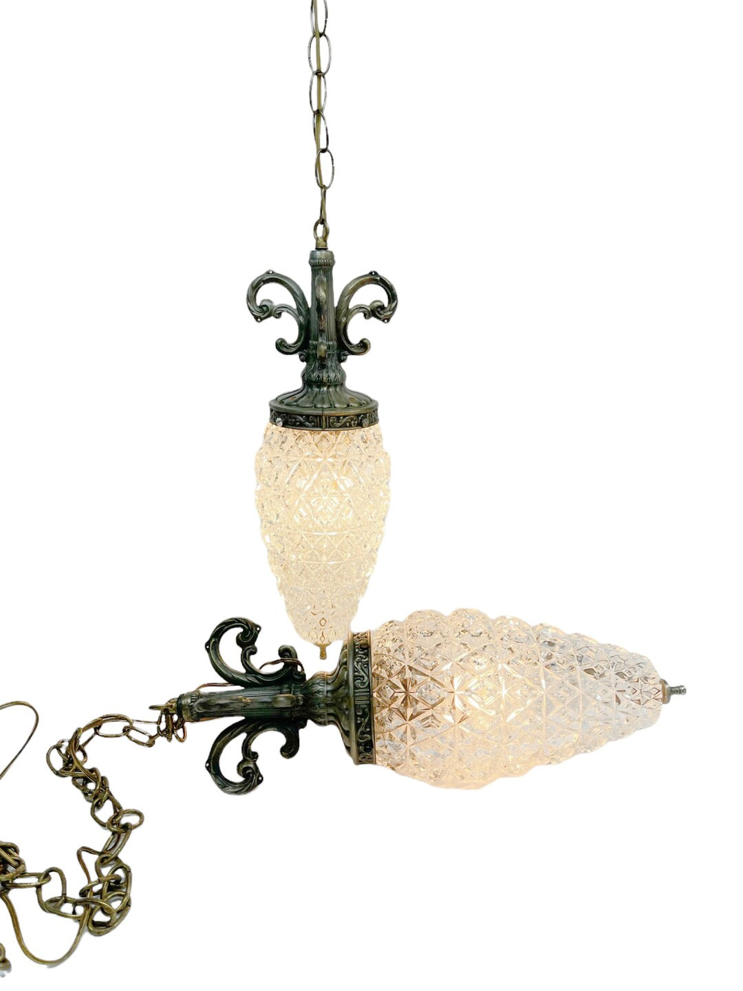 Vintage Swag Light Pair, Mid Century Faceted Glass Pendant Lights, Mid Century Swag Light, Hollyw... | Etsy (US)