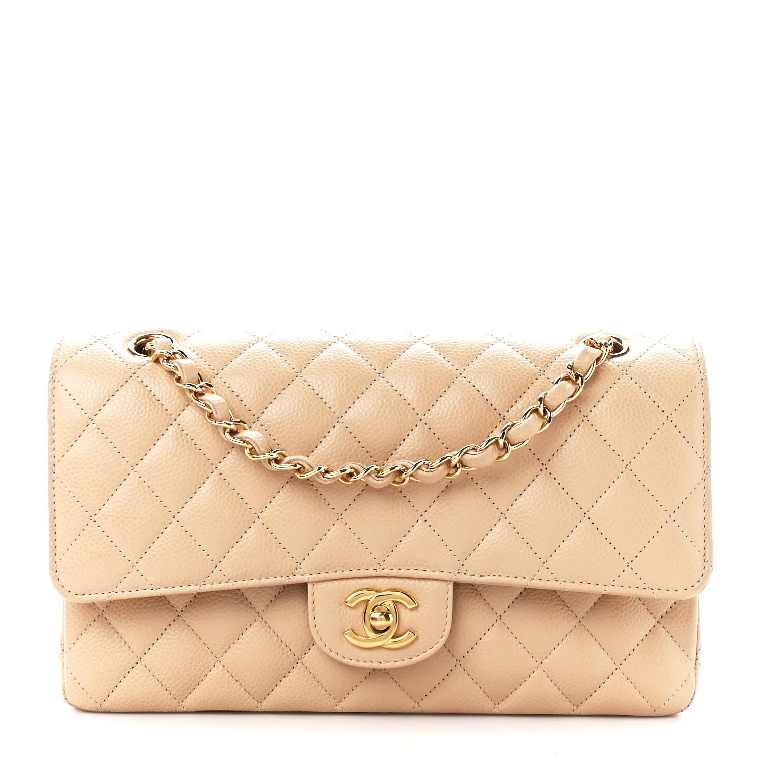 Caviar Quilted Medium Double Flap Beige | FASHIONPHILE (US)