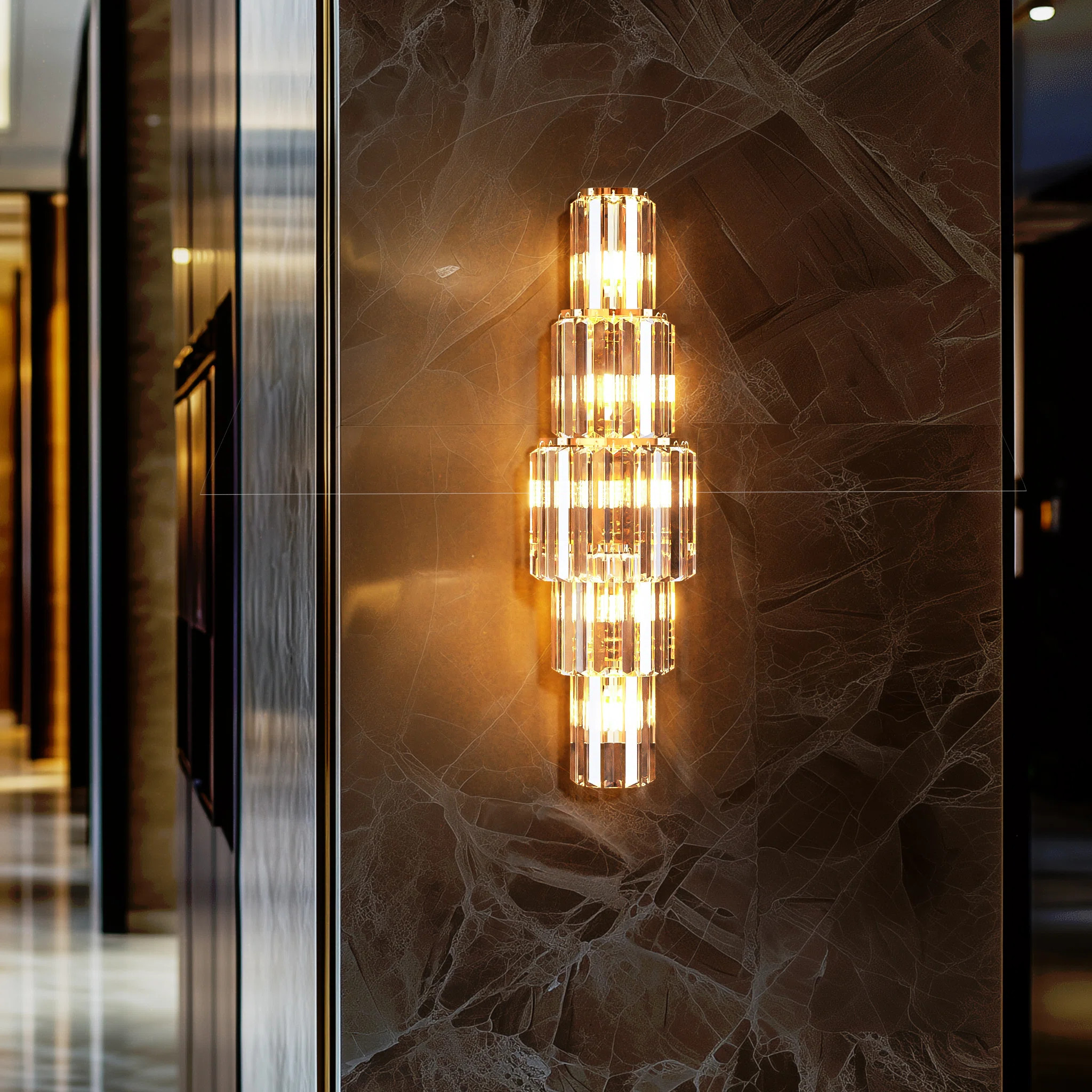 5-Layer Wall Sconce Lamp Crystal Lighting Fixtures With Long Oblong Crystals | Wayfair North America