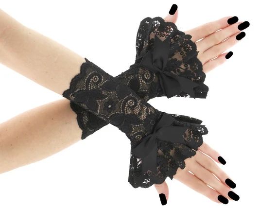 black lace fingerless gloves, wrist warmers gothic burlesque vintage bohemian womens evening gloves  | Etsy (US)