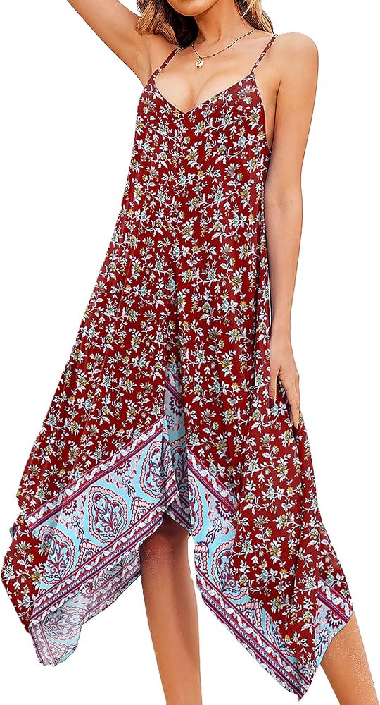Chigant Women's 2024 Summer Dress Casual Boho Sundress Spaghetti Strap Swimwear Cover Up Beach Fl... | Amazon (US)