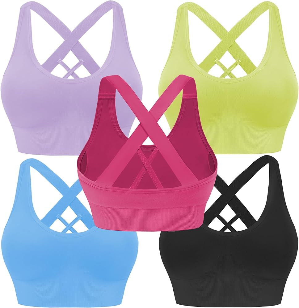 Evercute Sports Bra for Women Padded Medium Support Criss Cross Strappy Bras Seamless High Impact... | Amazon (US)