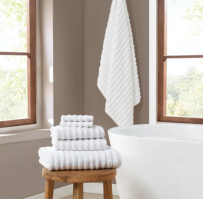 Brooklyn Loom Textured Zero Twist White 6 Piece Towel Set, Solid Color, Oeko-TEX Certified | Amazon (US)