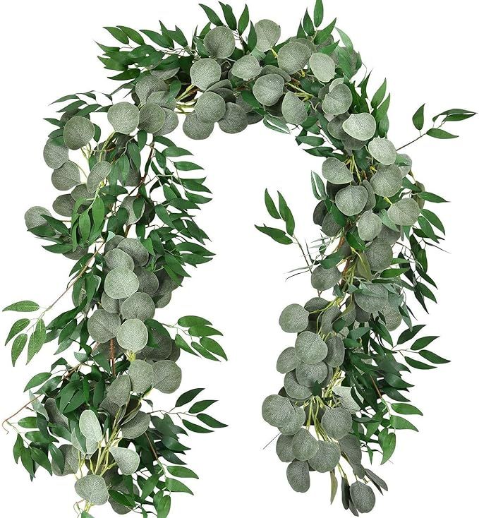 MiraiLife 2 Pack 6.5 Feet Artificial Eucalyptus Leaves Garland Faux Silver Dollar and Willow Vine... | Amazon (US)