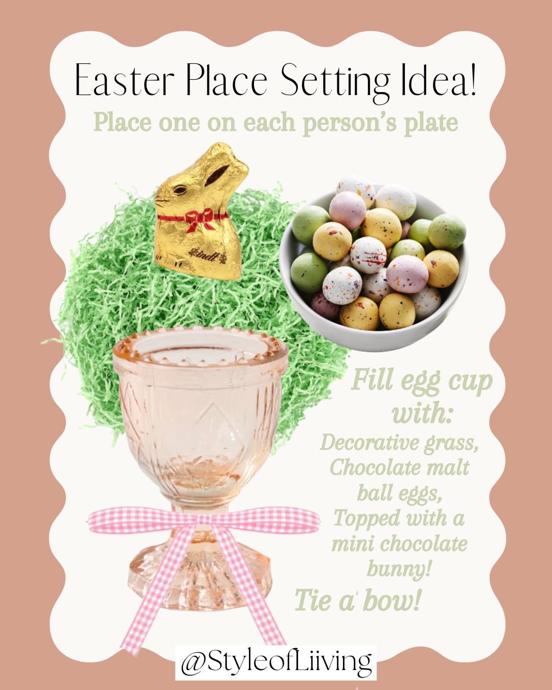 Easter place setting idea! Easter decor egg holder cups and chocolate bunnies, chocolate malt ball eggs, decorative grass, ribbons, bows.

#LTKStyleTip #LTKSeasonal #LTKHome