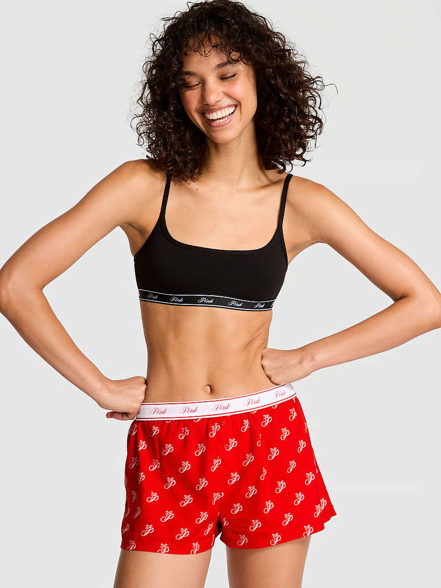Buy Flannel Boxy Pajama Shorts, Bright Vermillion Script P Logo - Order Pajama Bottoms online - P... | Victoria's Secret (US / CA )