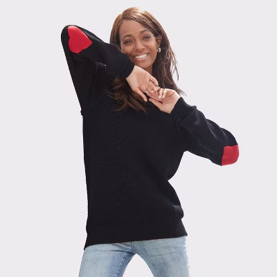 Women's Elbow Heart Sweater - LASCANA - Black Hearts 8/10 | Target