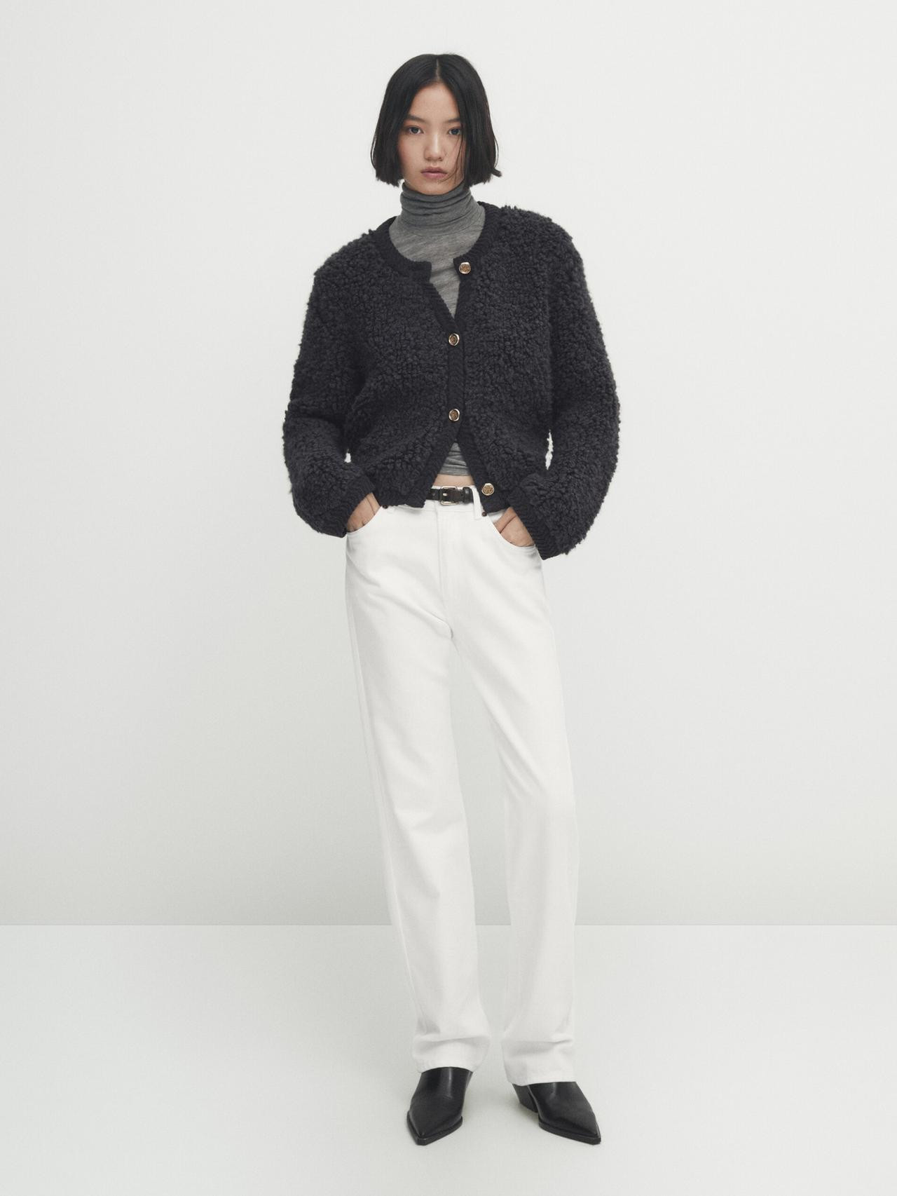 Bouclé knit cardigan with buttons | Massimo Dutti UK