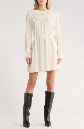 WAYF Lace Trim Long Sleeve Dress in Antique Ivory at Nordstrom Rack, Size Large | Nordstrom Rack