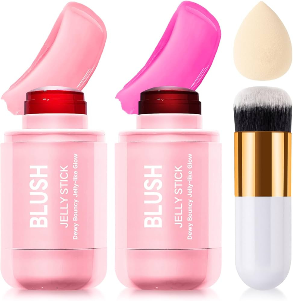 2 Pcs Jelly Blush Contour Stick for Cheeks Eyes Lips Lightweight Dewy Finish Blush Stick Waterpro... | Amazon (US)