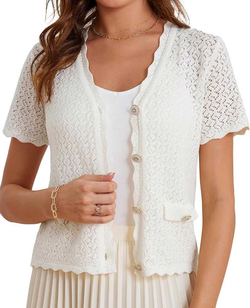 GRACE KARIN Womens Cardigan Summer 2025 Cropped Lightweight Short Sleeve Hollowed-Out Bolero Shru... | Amazon (US)