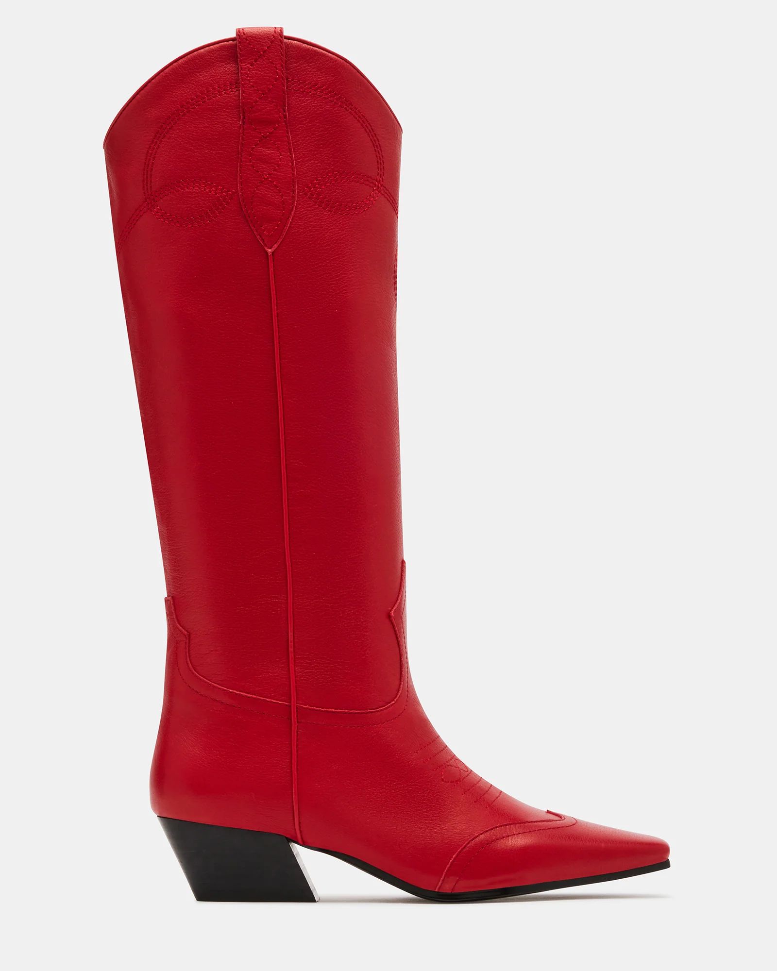 DOLLIE Red Leather Western Boot | Women's Boots | Steve Madden (US)