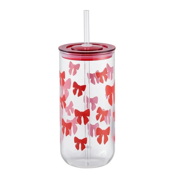 Bows Can Sipper Glass with Lid 20 OZ Holiday Time | Walmart (US)