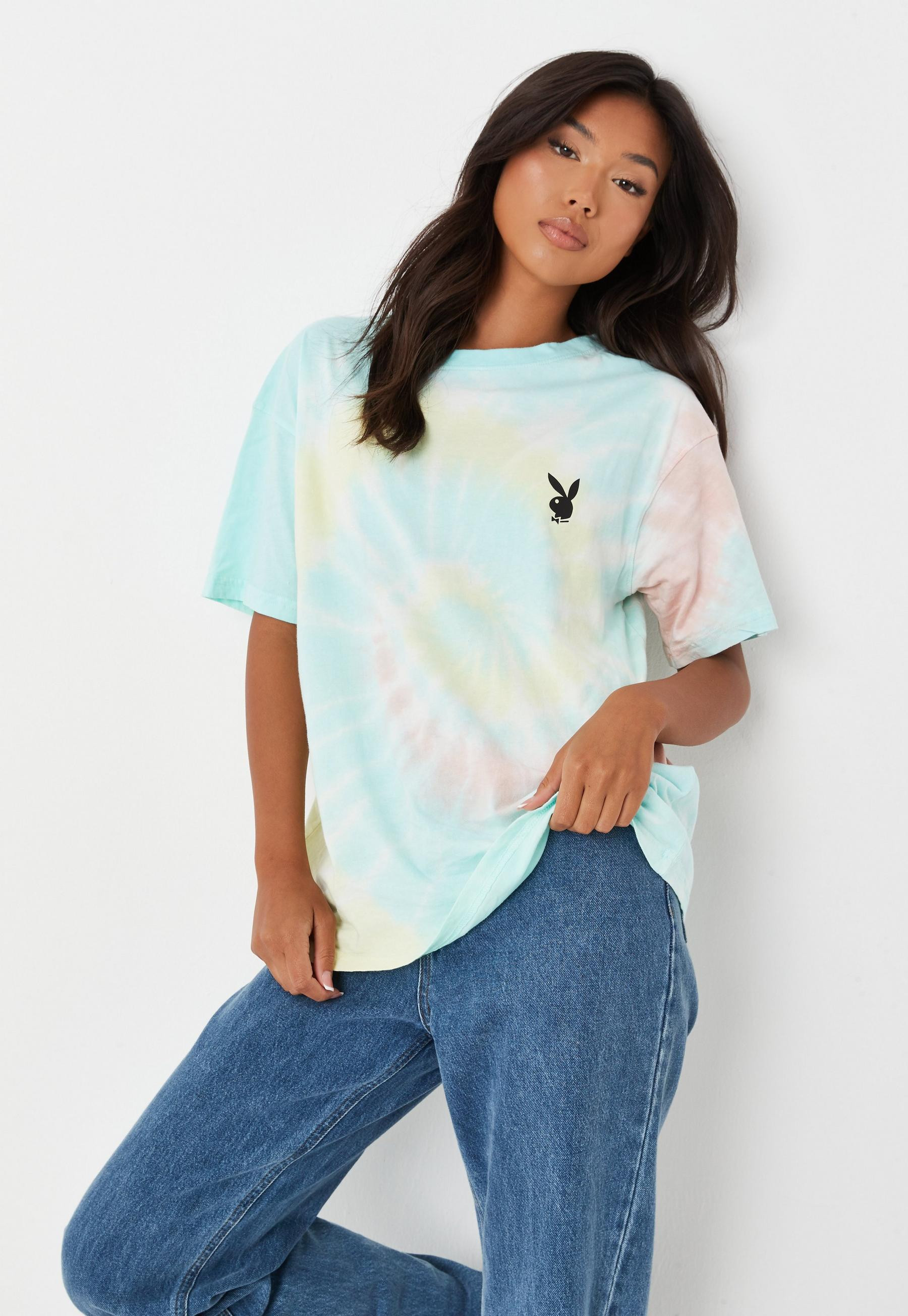 Playboy x Missguided Pastel Tie Dye Oversized T Shirt | Missguided (US & CA)