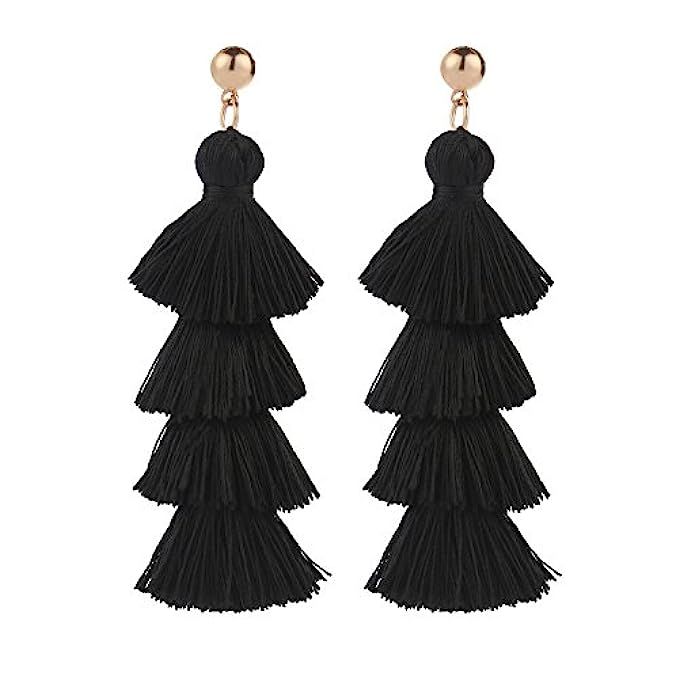 BaubleStar Tassel Earrings Handmade Tiered Thread Tassel Dangle Earring | Amazon (US)