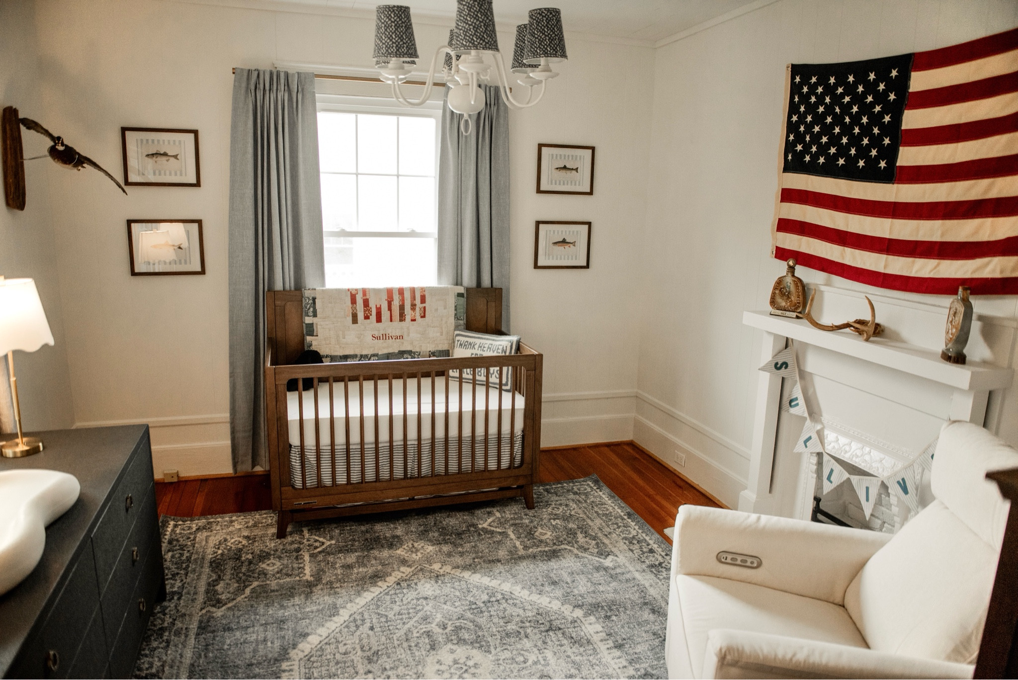 Nursery inspiration • rugs • blue rug • wooden crib • blue curtains • blue and white • lamp shades • fish prints • boys room • little boy decor • baby decor • boy nursery • vintage • grand millennial • American flag • old home • Amazon decor • pottery barn • Ballard 

#LTKhome #LTKbaby #LTKfamily