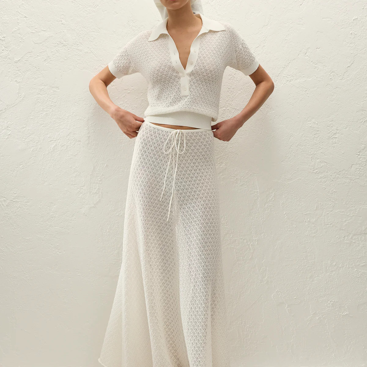 Lenna Polo Top Pointelle Lace Vintage White | Faithfull (AU)