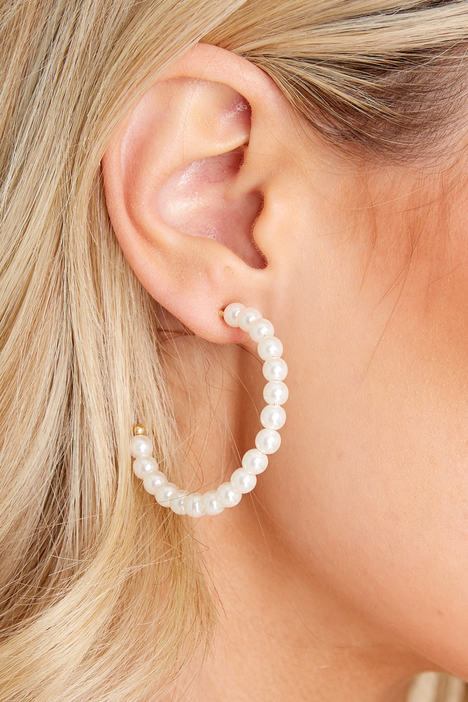 Iridescent Touch Pearl and Gold Hoops | Red Dress 