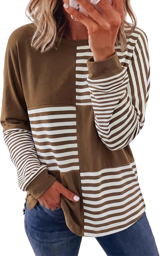 Acelitt Womens Long Sleeve Color Block Striped Tops,S-XXL | Amazon (US)