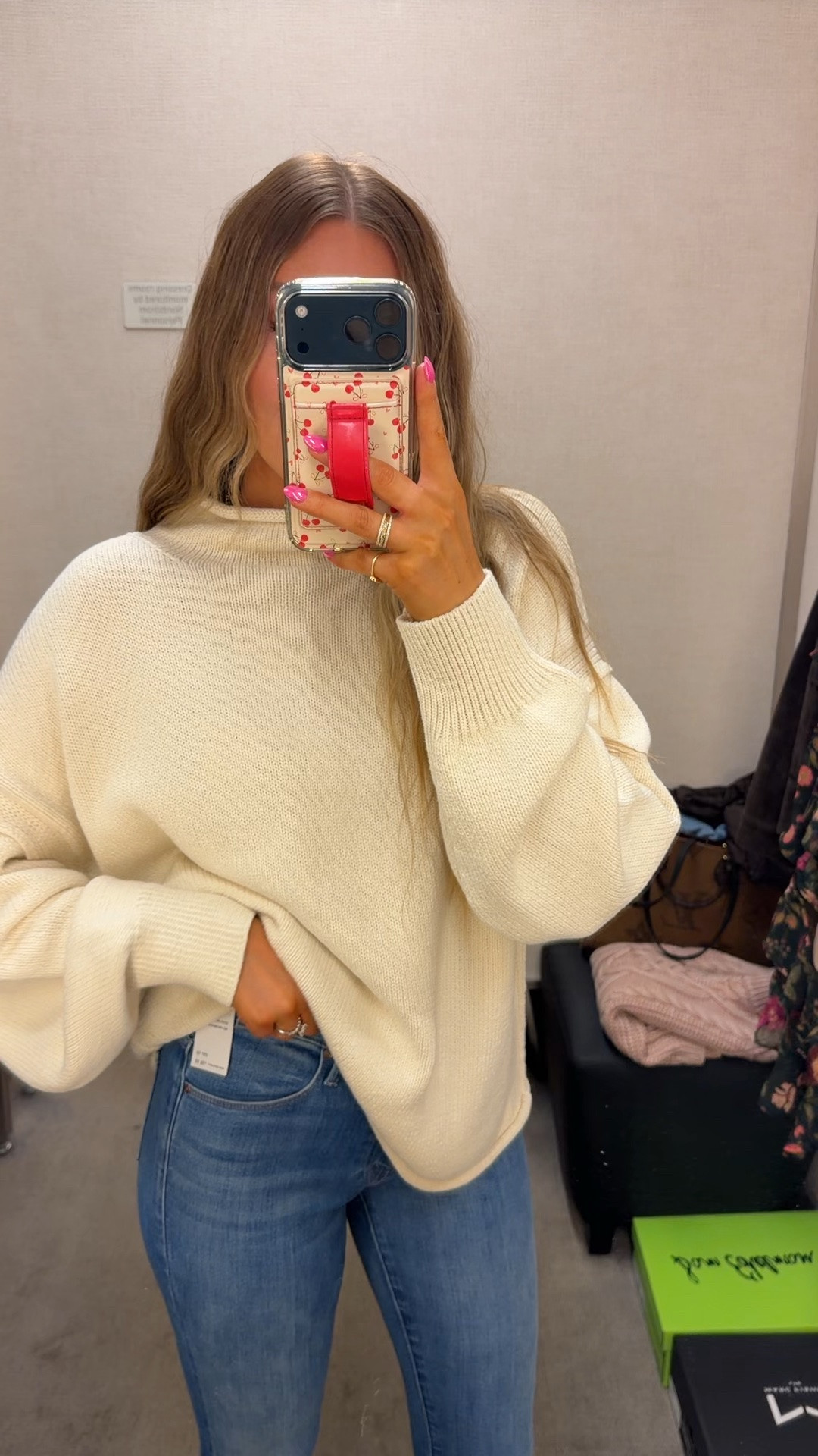 Cream oversized sweater & high rise raw hem jeans on sale for Nordstrom Anniversary Sale
