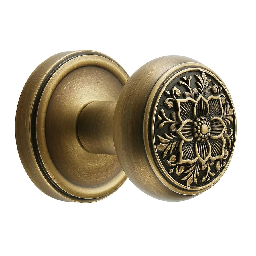 Antique Brass Door Knob with Intricate Floral Design – Privacy Handles Elegant and Durable for ... | Amazon (US)