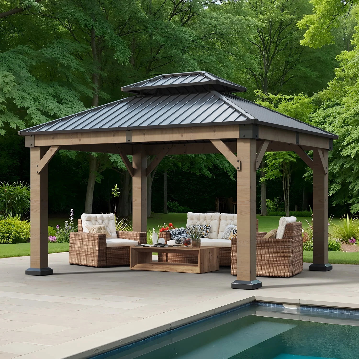 Clouddwell 12*10FT Upgraded Cedar Gazebo,Cedar Hard Roof Gazebo,with Double-Layer Galvanized Stee... | Walmart (US)