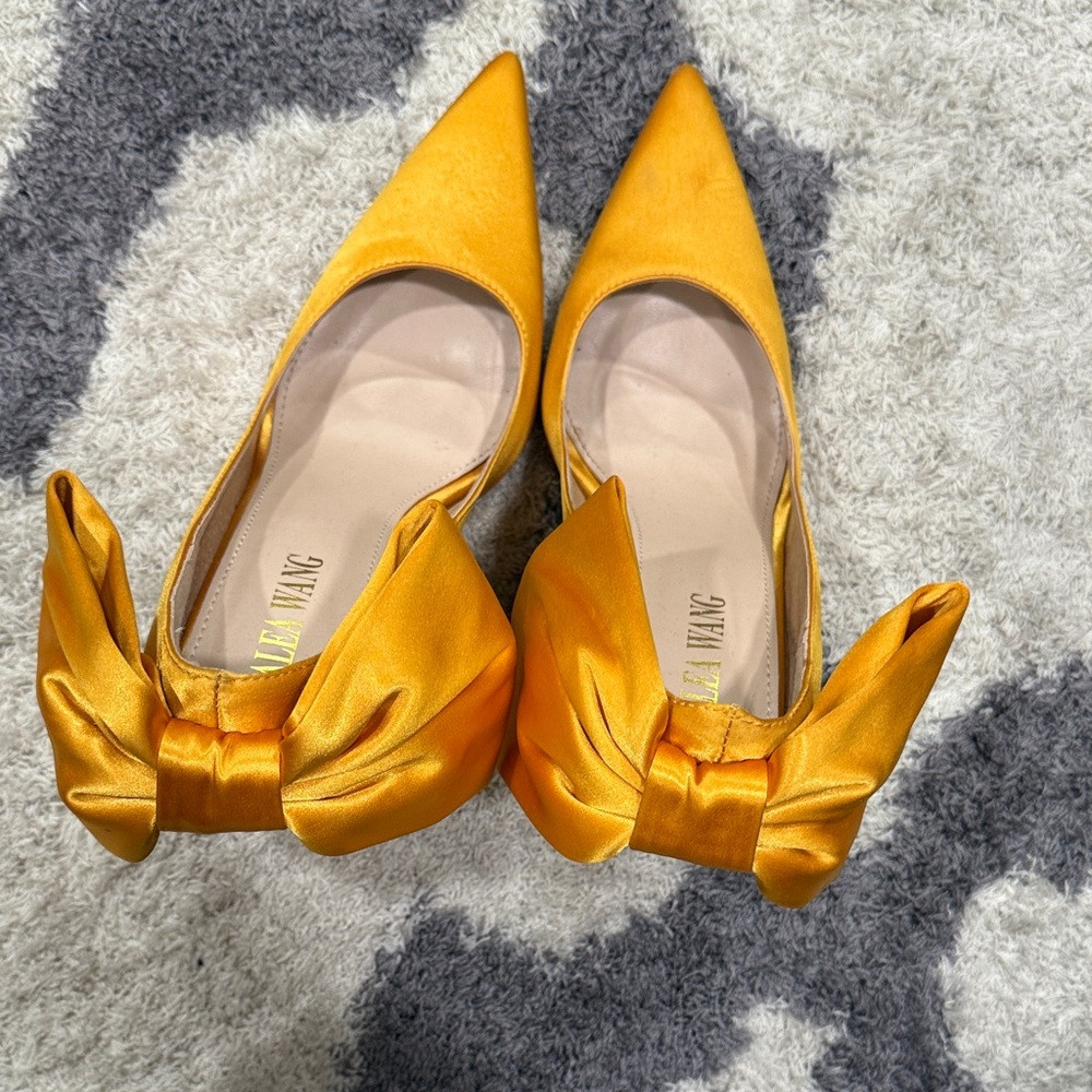Elegant Yellow Satin Heels with Bow | Poshmark